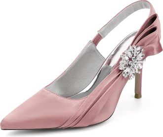 Generic Satin Pointed Toe Pumps Wedding Shoes Womens Elegant Bridal Stiletto Shoes Dress Wedding Reception Shoes 8.5Cm,and Flesh Pink.,10 UK