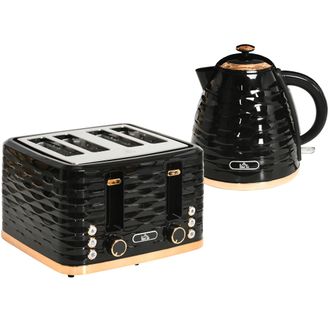 HOMCOM Kettle And Toaster Set 1.7L Rapid Boil Kettle & 4 Slice Toaster Black | TJ Hughes