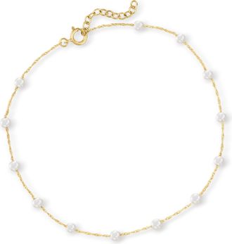 Canaria Canaria 3-3.5mm Cultured Pearl Station Anklet in 10kt Yellow Gold