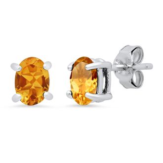 MAX + STONE Sterling Silver 5mm Gemstone Oval Stud Earrings with Push Backs