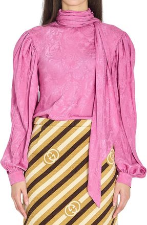 Gucci Pink Floral Mock Collar Top