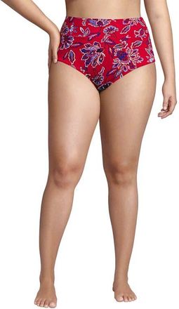 Lands End Chlorine Resistant Pinchless High Waisted Bikini Bottoms in Strawberry Vintage Floral at Nordstrom, Size 20W