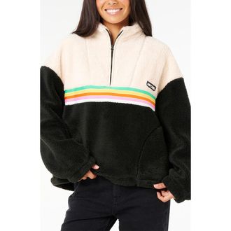 Rip Curl Surf Revival Quarter Zip Polar Fleece Pullover in Black/Off White at Nordstrom, Size X-Small