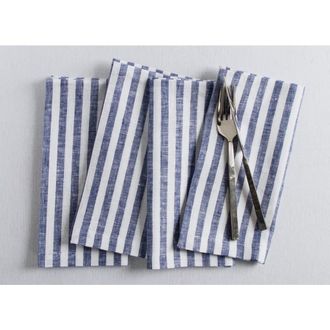 Solino Home Linen Dinner Napkins - Amalfi Stripe, 20 x 20 Inch in Navy And White at Nordstrom, Size Large