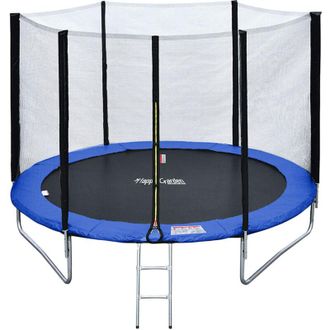 Happy Garden Cama El&aacute;stica De 245cm Reversible Verde/azul, Pack Trampol&iacute;n Canberra + Red De Seguridad + Escalera + Lona + Kit De Anclaje