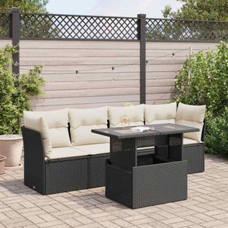 vidaXL Vidaxl - Set De Muebles De Jard&iacute;n 5 Pzas Y Cojines Rat&aacute;n Sint&eacute;tico Negro