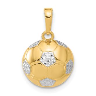 Diamond2Deal 14k Yellow Gold White Rhodium Diamond-Cut Soccer Ball Pendant
