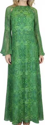 La Plage Flare Sleeve Maxi Dress In Malachite Green And Gold