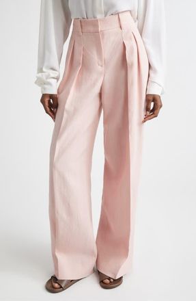 Michael Kors Pleated Linen Wide Leg Pants in Quartz at Nordstrom, Size 12