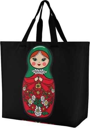 Generic Russian Doll Matryoshka Tote Bag Reusable Grocery Shopping Bags Large Travel One Shoulder Handbag for Picnic Work