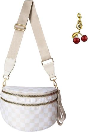 Generic Black And White Checkered Crossbody Bag, Checkered Bum Handbags With Shoulder Strap, 2025 New Spacious Stylish Checkered Bum Bag For Women (Khaki)