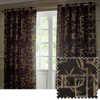 Riva Paoletti Bamboo Fully Lined Jacquard Eyelet Curtain Pair in Black | Size: 168 cm width x 229 cm drop