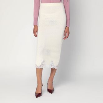 Giuseppe Di Morabito Gonna tubino bianca con pizzo e strass