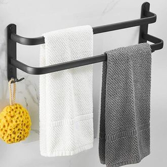 OEM Toallero De Pared, Toallero De Ba&ntilde;o, Toallero Adhesivo Negro Mate, Toallero De Aleaci&oacute;n De Aluminio No Perforado, Toallero De Doble Barra De 40 Cm