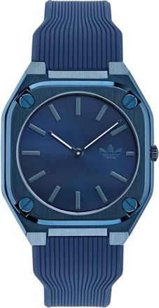 adidas City Tech Dunne Blauwe Siliconen Horloge - unisex - Horloges - Blauw - ONE Size - Accessoires