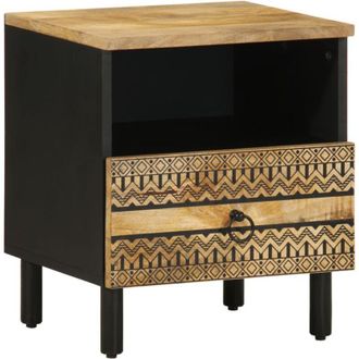vidaXL Comodino Nero 40x33x46 cm in Legno Massello di Mango Grezzo - Vidaxl