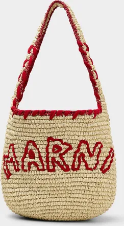 Marni Womens Red logo raffia tote bag