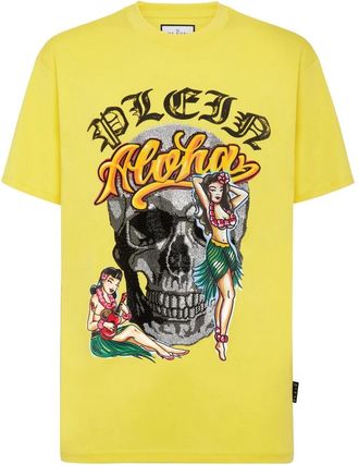 Philipp Plein Tops, Heren, Geel, 3Xl, Katoen, T-Shirt Round Neck Hawaii