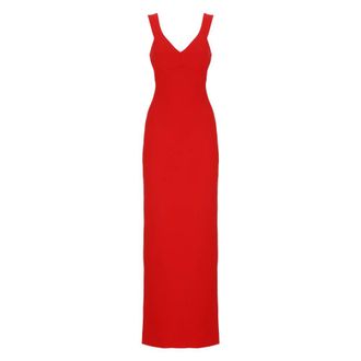Solace London Rode Mouwloze Jurk met V-hals en Achterrits - Dames - Maxi kleedjes - Rood - M - Kleedjes