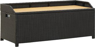 vidaXL Banco De Almacenamiento De Jard&iacute;n Rat&aacute;n Sint&eacute;tico Negro 120 Cm Vidaxl