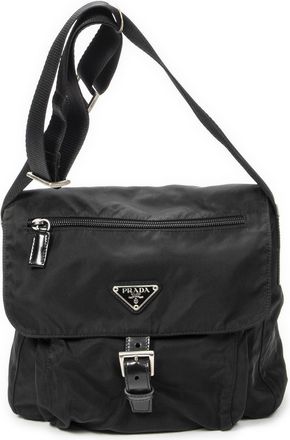 Prada Pre-owned Womens Small Buckle Flap Crossbody Shoulder Bag - Black - One Size