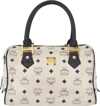 MCM Visetos Handbag Canvas And Leather White Canvas Handbag (Pre-Owned)
