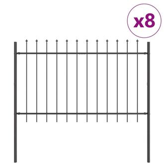 Berkfield Home Garden Fence with Spear Top Grey 13.6x1 m Steel
