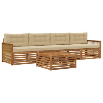 vidaXL Conjunto De Sof&aacute;s De Exterior Con Coj&iacute;n 5 Pcs Natural Y Beige Vidaxl