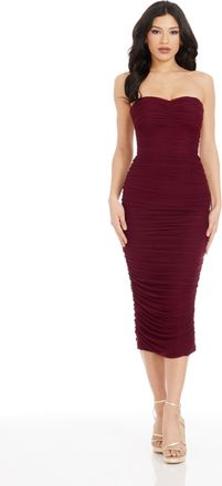Dress The Population Heather Strapless Ruched Midi Dress