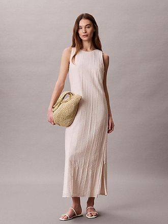 Calvin Klein Vestido Largo De Rayas Transparentes Arrugado