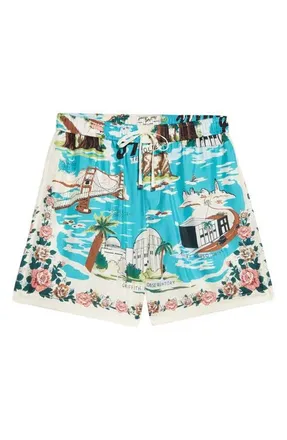 Amiri California Print Silk Pajama Shorts in Multi Blue at Nordstrom, Size Small