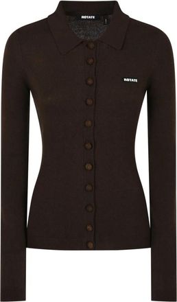 Rotate Gebreide Polo Top - Dames - Vesten - Bruin - XS - Wol - Truien & Vesten