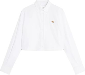Maison Kitsun&eacute; Cropped Poplin Shirt - Dames - Overhemden - Wit - M - Katoen - Overhemden