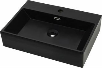 vidaXL Lavabo Con Orificio Para Grifo Cer&aacute;mica Negro 60,5x42,5x14,5 Cm Vidaxl