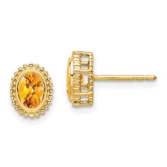 Diamond2Deal 14k Yellow Gold Oval Citrine Stud Earrings