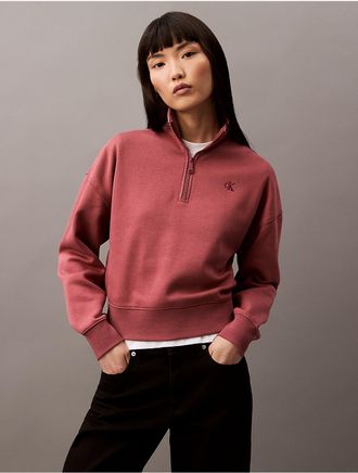 Calvin Klein Jeans Calvin Klein Womens Archive Logo Fleece Quarter Zip Sweatshirt - Brown - XS