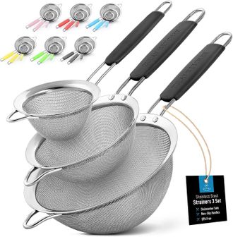 Zulay Kitchen Premium Stainless Steel Fine Mesh Strainer Set
