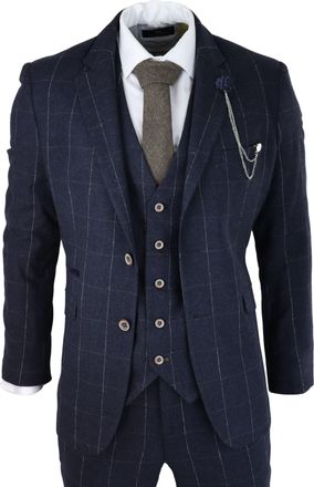 House of Cavani Angels Navy Check 3 Piece Tweed Suit