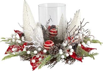 Nearly Natural 15In Holiday Lighted Forest Candle Holder Arrangement