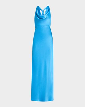 Emanuel Ungaro Katniss Cowl-Neck Halter Gown