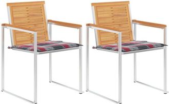 vidaXL Vidaxl - Sillas De Jard&iacute;n Con Cojines 2 Uds Madera Maciza Teca Y Acero