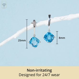 MAX + STONE 14k White or Yellow Gold 8mm Solitaire Cushion Cut Gemstone Drop Dangle Earrings