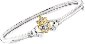 Ross-Simons Lab-Grown Diamond Claddagh Bangle Bracelet in Sterling Silver With 18kt Gold Over Sterling