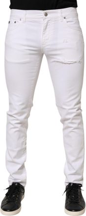 Dolce & Gabbana White Ripped Cotton Skinny Men Denim Mens Jeans (Pre-Owned)