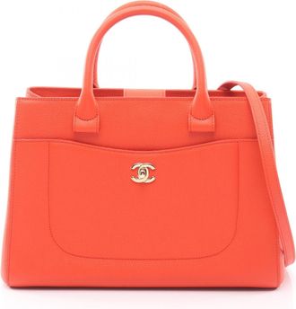 Chanel Red Color Grained Calfskin Handbag Tote Bag (Pre-Owned)