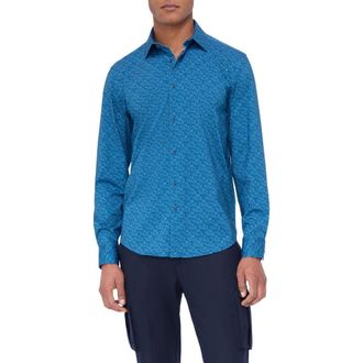Bugatchi James OoohCotton Abstract Print Button-Up Shirt in Night Blue at Nordstrom, Size Xxx-Large