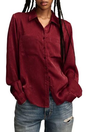 Lucky Brand Hammered Satin Button-Up Shirt in Marsala at Nordstrom, Size X-Small