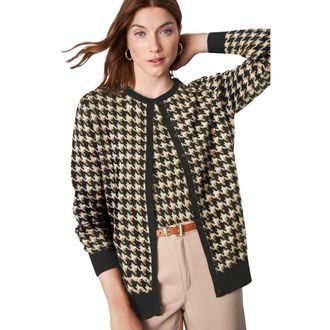 Jessica London Fine Gauge Button-Front Cardigan in Neutral Offset Houndstooth at Nordstrom, Size 12