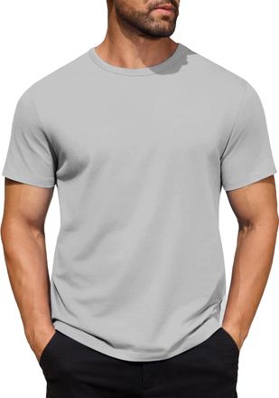 Generic Mens Gradient Striped Contrast T-Shirt Soft Breathable Cotton Crew Neck Short Sleeve Tees Casual Summer Gym Essentials Grey