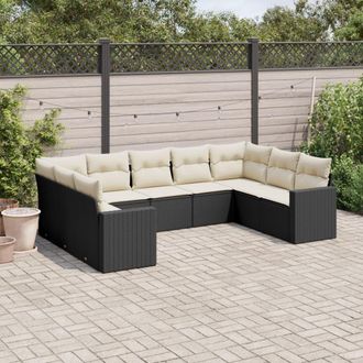 vidaXL Set De Sof&aacute;s De Jard&iacute;n 8 Piezas Y Cojines Rat&aacute;n Sint&eacute;tico Negro Vidaxl